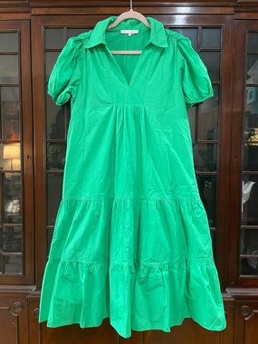 English Factory Emerald Green Lined Cotton Maxi Dress Medium